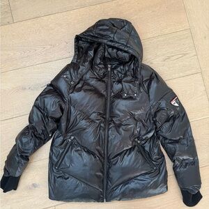 Karl Lagerfeld Paris Black Hooded Puffer Jacket | Quilted Sixe XL